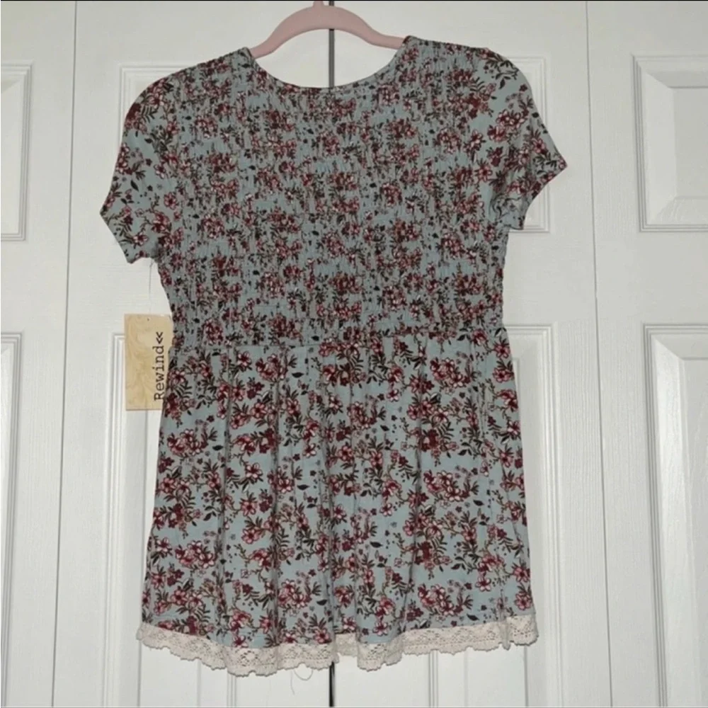 NWT Rewind Set of 2 Floral Babydoll Tops w/ Lace Trim - Picture 6 of 9